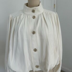 LOFT Cream High-Neck Button-Front Blouse